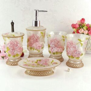 Romantic Azalea Print 5-piece Resin Bathroom Accessories