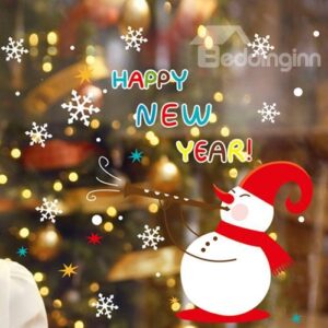 Wonderful 1-Piece Christmas Snowflake and Snowman Wall Stickers