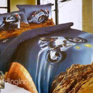 Flying Motorcycle Print 3-Piece Cotton Duvet Cover Sets