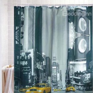European Taxi Street Scene Print Shower Curtain