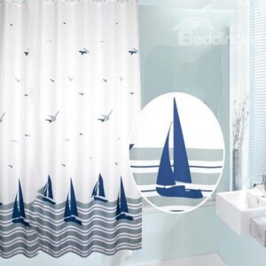 Concise Boat Flying Gull Print Shower Curtain