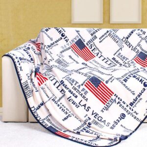 Flag of United States and Letters Pattern Ultra Comfortable White Blanket