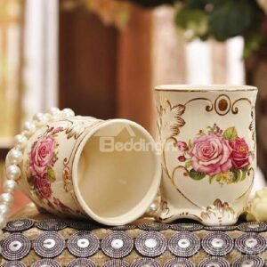 Romantic European Style Fragrance Rose Ceramic Tooth Mug