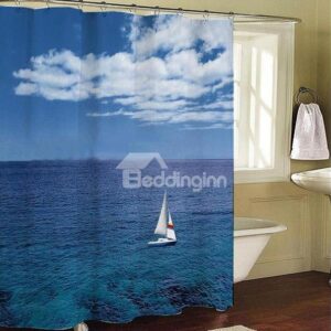 Roomy Sea Sky Sailing Blue Dacron Shower Curtain