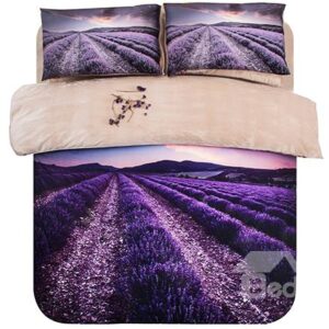 Lavender Field Print 4-Piece Coral Fleece Duvet Cover Sets