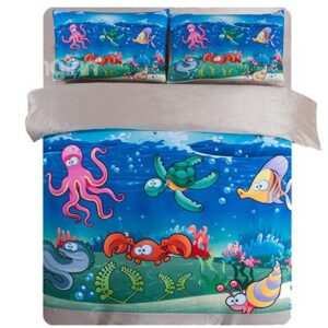 Super Cute Sea World Print 4-Piece Comfy Coral Fleece Duvet Cover Sets