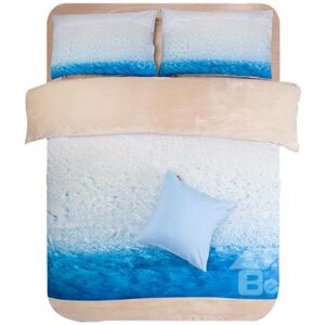 Clear Blue Water Print 4-Piece Comfy Coral Fleece Duvet Cover Sets
