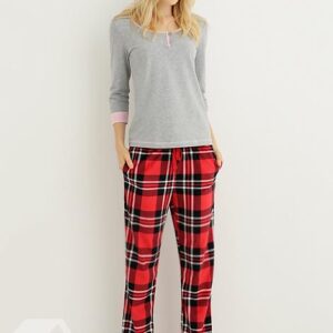 High Quality Fleece Plaid Flex Waistband Women Pajamas Pants