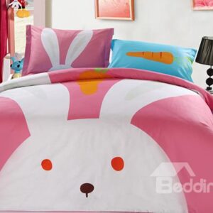 Super Cute Rabbit Print 3-Piece Combed Cotton Kids Duvet Cover Sets