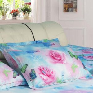 Fantastic Pink Flowers and Green Butterflies Romantic Bed Pillow Case
