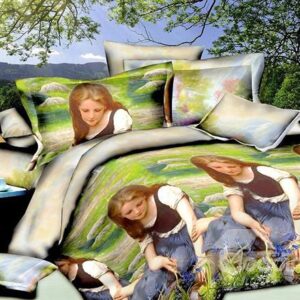 Innocent Girl Laying on the Grass Print 4-Piece Polyester Duvet Cover Sets