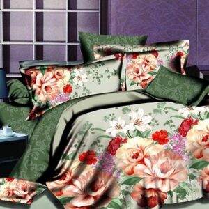 Charming Blooming Flower Print 4-Piece Polyester Duvet Cover Sets