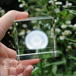 Popular Beautiful Dandelion Crystal Cube Desktop Decoration