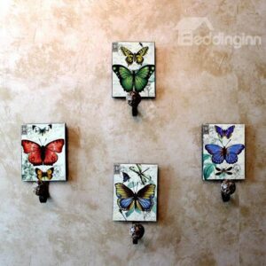 Romantic Rural Style Colorful Butterfly 4-piece Decorative Hooks