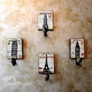 Stylish European Famous Tower Design 4-piece Decorative Hooks