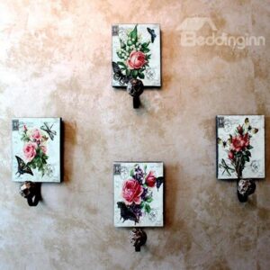 Dreamlike Flying Butterflies Flowers 4-piece Decorative Hooks