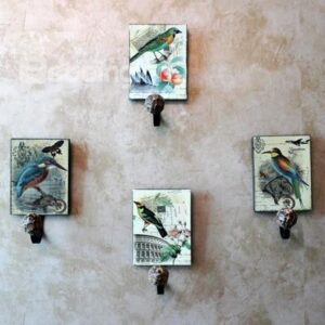 Retro Fabulous Elegant Birds Painting 4-piece Decorative Hooks
