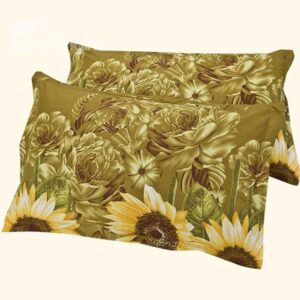 Green Leaves and Bright Yellow Sunflowers Pattern Aloe Cotton One Pair Pillow Case