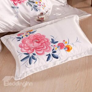 100% Mulberry Silk Big Blooming Flower Pattern Bed Pillow Case