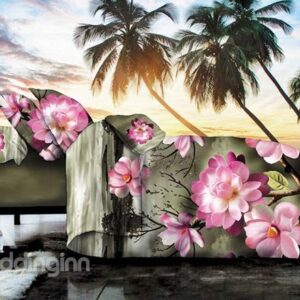 Amazing Spring Pink Flower Print 4-Piece Polyester Duvet Cover Sets
