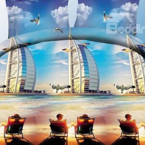 Sunset Hotel Dubai and Pigeon Print 4-Piece Polyester Duvet Cover Sets