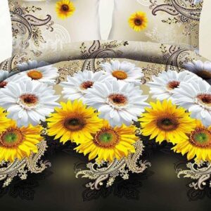Bright Yellow and White Daisy Flower Print 4-Piece Polyester Duvet Cover Sets
