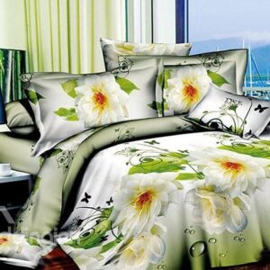 Virgin Flowers Print 4-Piece Polyester Duvet Cover Sets