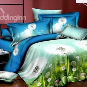 Fancy Dandelion Print 4-Piece Polyester Duvet Cover Sets