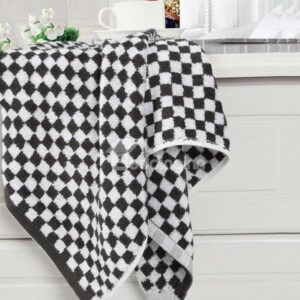 Stylish Black White Plaid Bamboo Carbon Fiber Towel