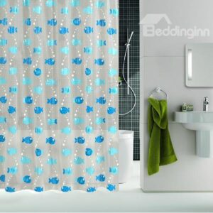 Lovely Fabulous Cartoon Blue Fishes Shower Curtain