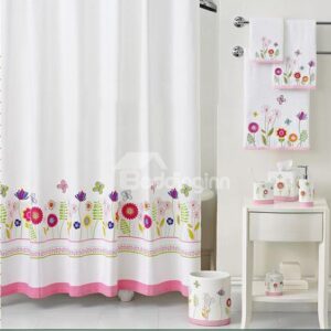 European Fresh Floral Pattern Polyester Shower Curtain