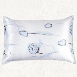 Concise Style Fancy Blue one Piece Tulip Flowing Pattern Mulberry Silk Pillow Case