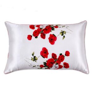 Blood Red Rose Arranged Painting One Piece Mulberry Silk Skincare Pillow Case