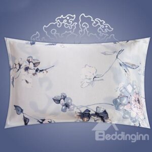 Concise Style one Piece Light Gray Yulan Pattern 100% Mulberry Silk Pillow Case