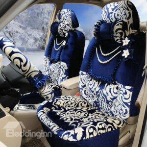 Lush Decor Blue and White Style Flowers Pattern Ultra Comfortable Plush Car Seat Cover