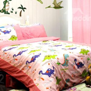 Pink Dragon Garden Print 3-Piece Cotton Kids Duvet Cover Sets