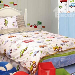 Hot Selling Kart Racing Print 3-Piece Cotton Kids Duvet Cover Sets