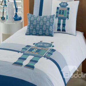 Robot Embroidered 4-Piece 100% Cotton Duvet Cover Sets
