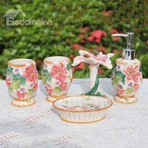 Graceful Magnificent Blooming Lily 5-piece Ceramic Bath Accessories