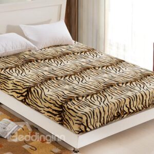 Creative Ultra Warm and Comfortable Tiger Stripe Print Coral Fitted Sheet