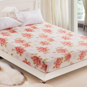 Full of Blooming Peony Pattern Ultra Warm and Comfortable Coral Fitted Sheet