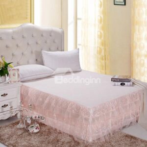 Cinderella Style Fashion Solid Light Pink Color Lace Border Ultra Comfortable Bed Skirt