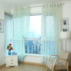 New Arrival Lovely Blue Floral Pattern Custom Sheer Curtain