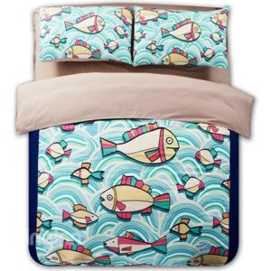 Swimming Fish Print 4-Piece Polyester Duvet Cover Sets