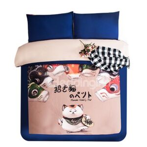 Lucky Cat Print 3-Piece Skincare Duvet Cover Sets