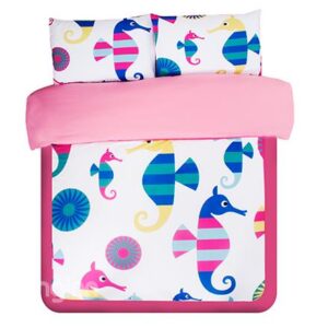 Colorful Stripe Sea Horse Print 3-Piece Skincare Duvet Cover Sets