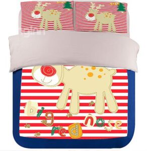 Cute Deer and Red Stripes Print 3-Piece Duvet Cover Sets