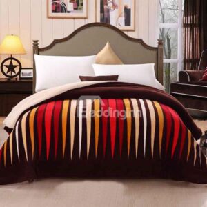 Bright Color Stripes Chocolate Color Berber Fleece Comfortable Blanket