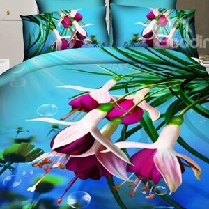 Alluring Purple Flower Print 4-Piece Cotton Duvet Cover Sets