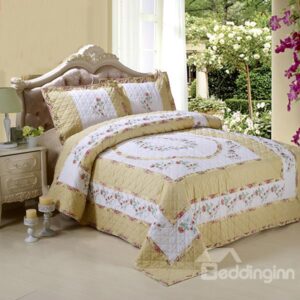 Stylish Beautiful Rose Circles Ultra Soft and Comfortable Yellow 3-Piece Bed in a Bag Set